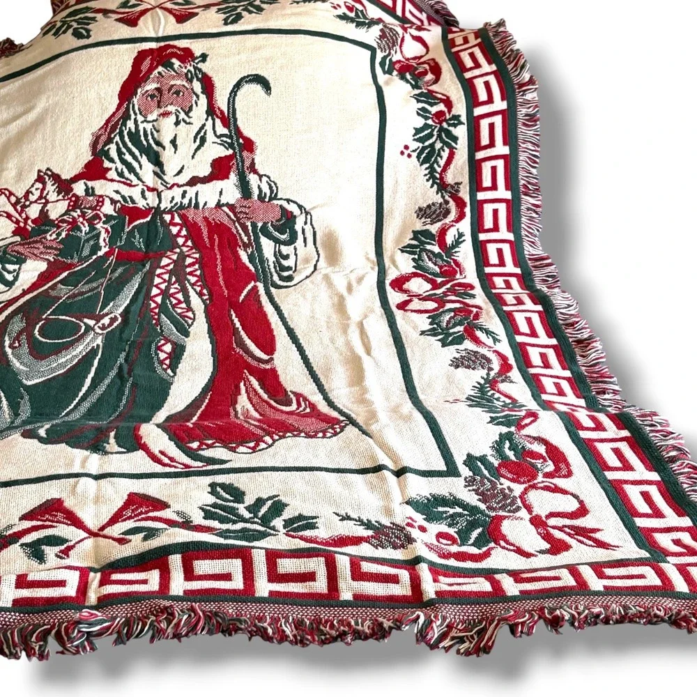 Goodwin Weavers Vintage‎ Christmas Past Santa Triple Woven Cotton Afghan Blanket